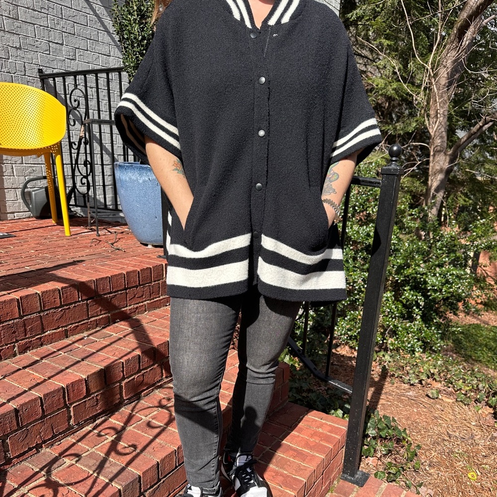 Free people soft black, and white zipper poncho